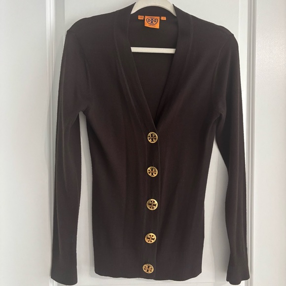 Tory Burch Tops - TORY BURCH 100% MERINO WOOL BROWN CARDIGAN